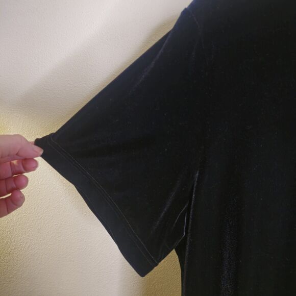 Susan Graver Style Women's L Black Velvet Short Sleeve Mockneck Midi Dress - Picture 6 of 15